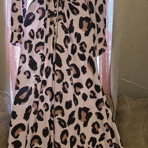 CBR Pink and Black Leopard Print Satin Feel Dress